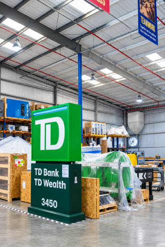 TD Bank Sign in Industrial Warehouse
